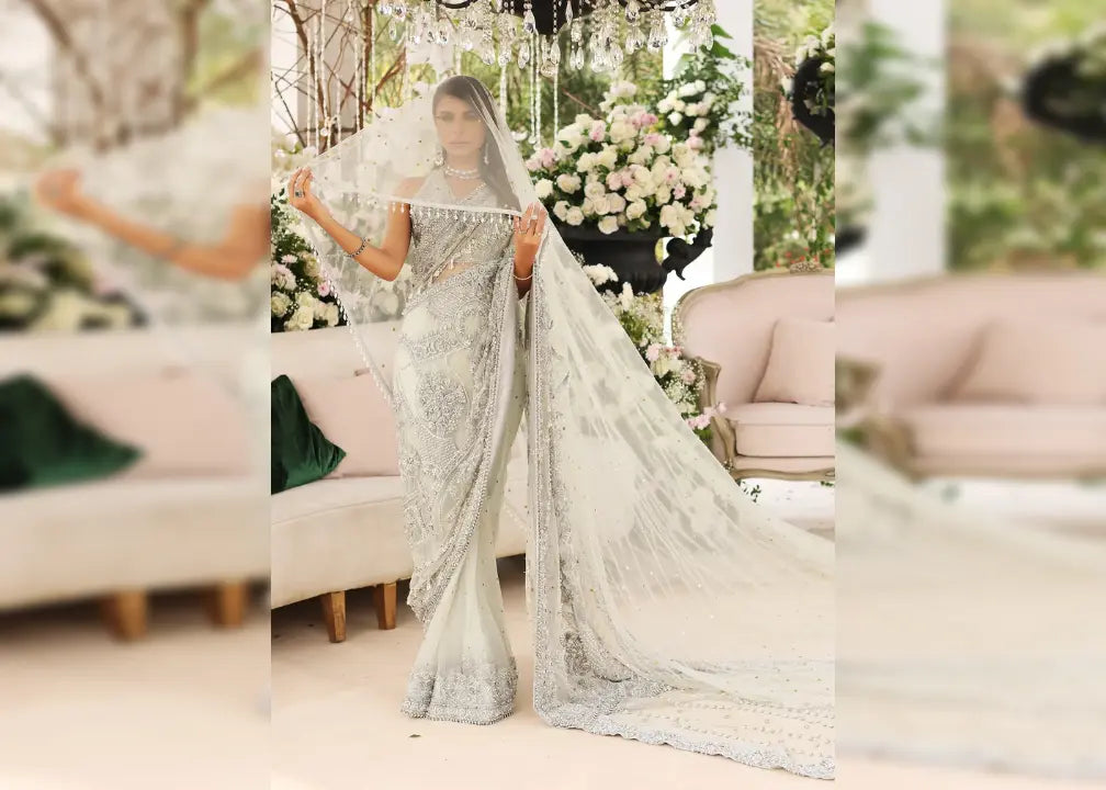 green emerald velvet dress Bridal Walima Dress With Silver and Peach Embroidered Work  BridalLehenga