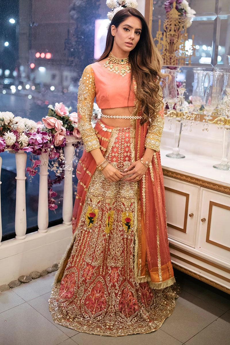 Rania Luxury Bridal Outfit - Peach & Net Embellished Ensemble