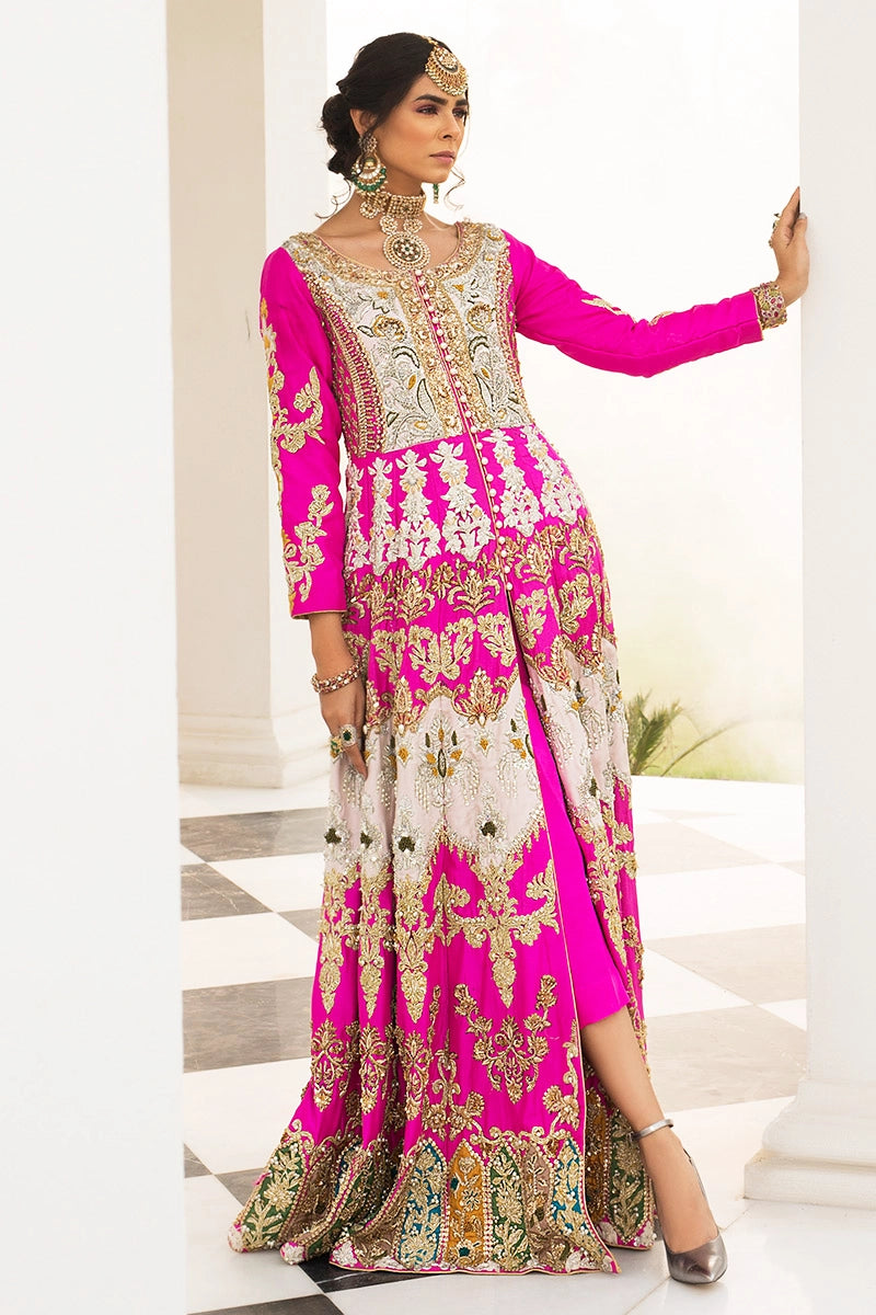Noor Jehan - Luxurious Magenta Pishwas Bridal Dress by Reema Ahsan